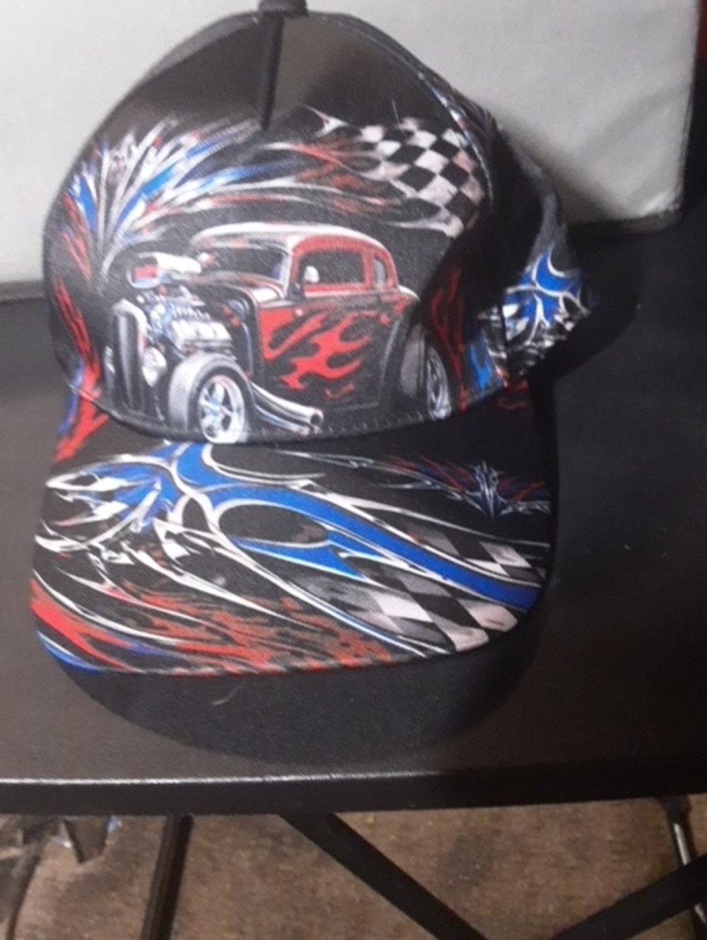 Adult Black Racing Car Print Baseball Cap - Unbranded